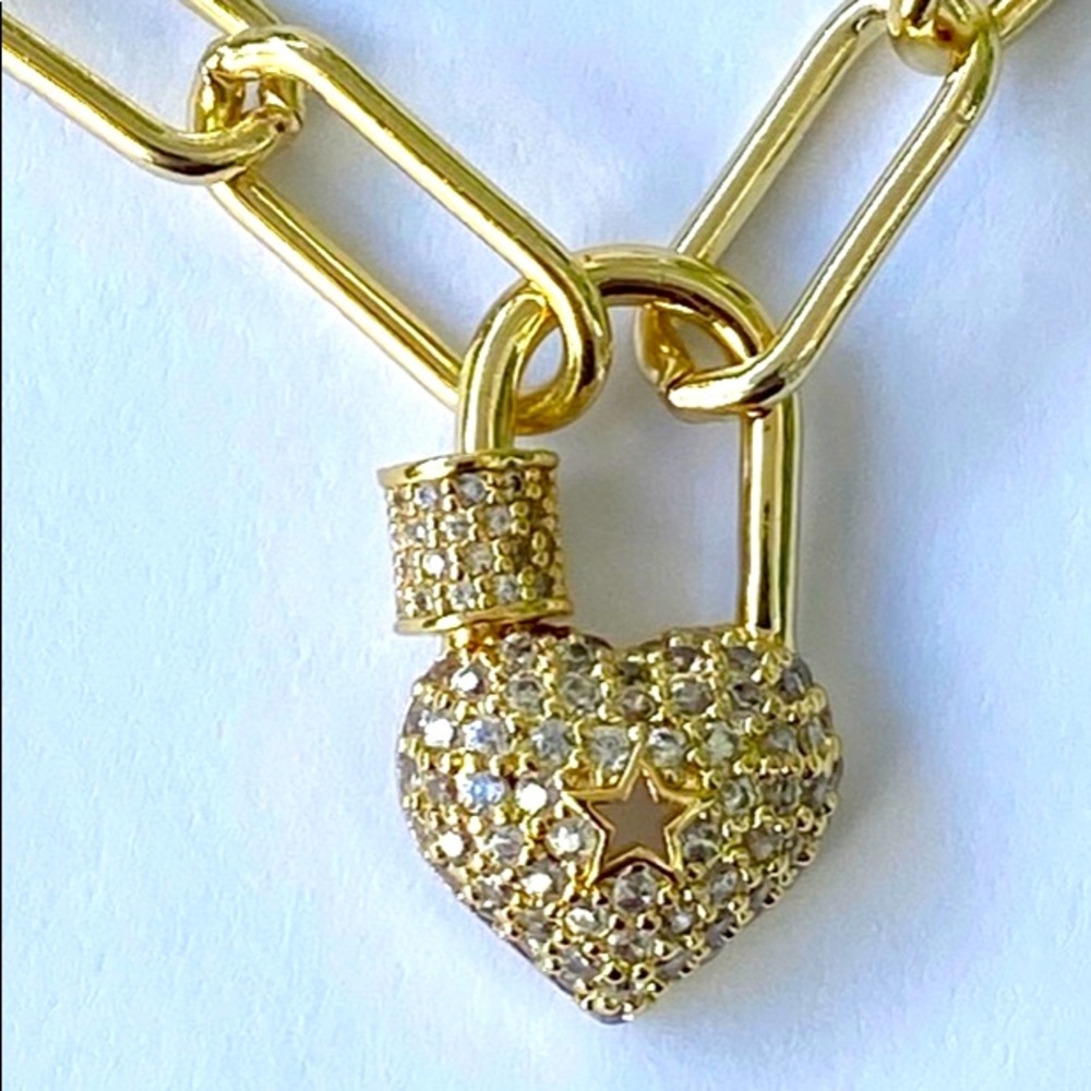 Heart lock Necklace, Pave C-Z Heart Necklace. Gold Plated @ Cornerstone Jewels.